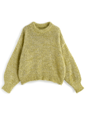 クルーネックシャギーニットトップス