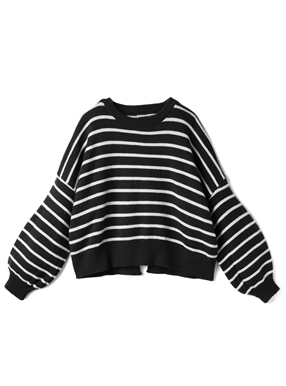 ボーダーバックボタンニットトップス