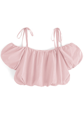 オフショルダーバルーンショート丈ブラウス