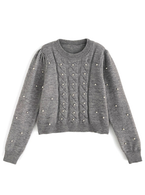 パールケーブル編みニットトップス