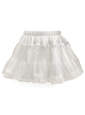 インパン裏地付ドット柄チュールフリルミニスカート