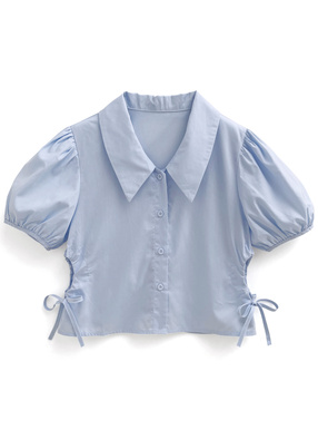 ドロストサイドカットアウトパフスリーブブラウス