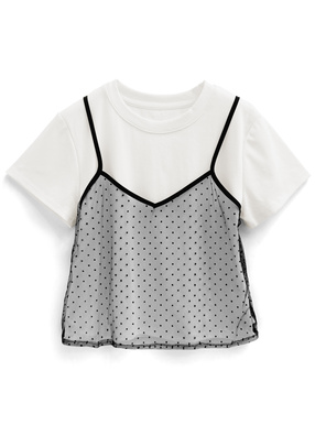 ドット柄チュールキャミビスチェ×Tシャツアンサンブル