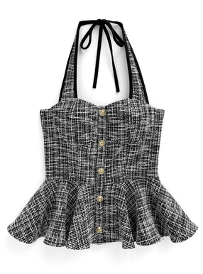 カップ入りツイードペプラムビスチェ