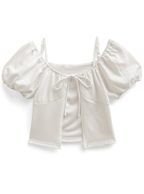 ドッキングリボンパフスリーブトップス