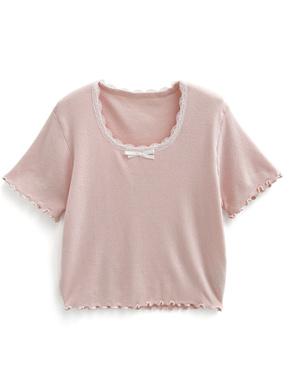 リボンレースメロウニットトップス