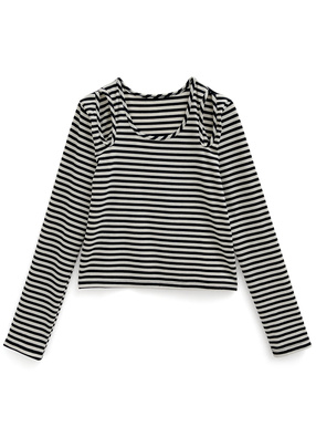 ボーダー柄ショルダーカットトップス