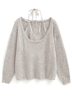 リボンキャミソール×オーバルネックニットトップスアンサンブル