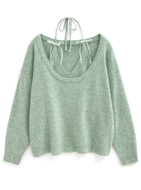 リボンキャミソール×オーバルネックニットトップスアンサンブル