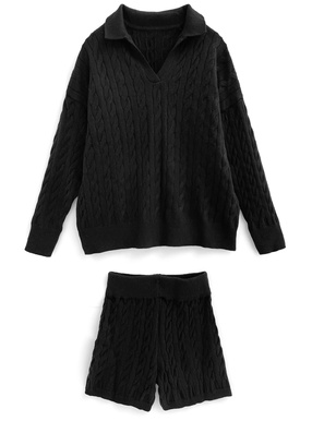 スキッパートップス×ショートパンツニットセットアップ