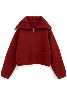 ビッグカラージップニットカーディガン