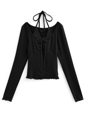 レイヤード風ホルターネックリボンメロウトップス