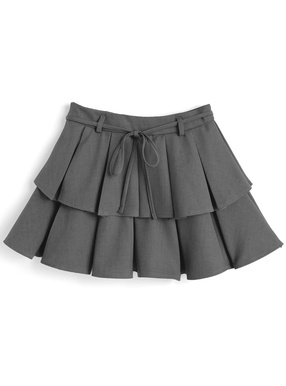 インパン・リボン付きティアードプリーツミニスカート