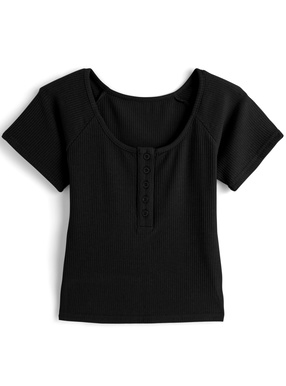 ヘンリーネックリブミニTシャツ
