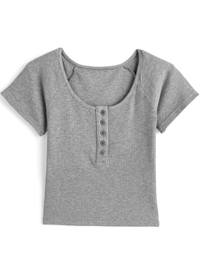 ヘンリーネックリブミニTシャツ