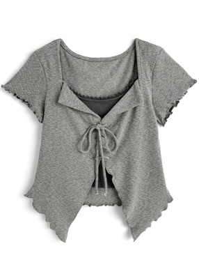 レースアップレイヤード風メロウトップス