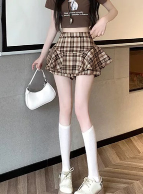 チェック柄ラウンディングフリルキュロット