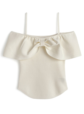 リボンカラーオフショルダートップス