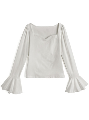 ハートネックフレアスリーブトップス