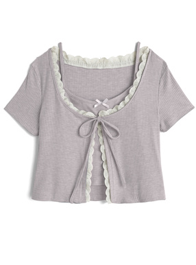 レースリボンカーディガン×リボンキャミソールアンサンブル