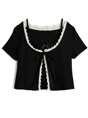 レースリボンカーディガン×リボンキャミソールアンサンブル