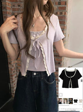 レースリボンカーディガン×リボンキャミソールアンサンブル
