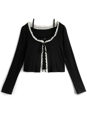 レースリボンカーディガン×リボンキャミソールアンサンブル