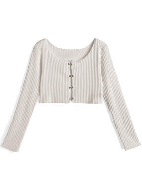 ビット付きショート丈リブニットカーディガン