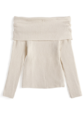 オフショルダーリブニットトップス