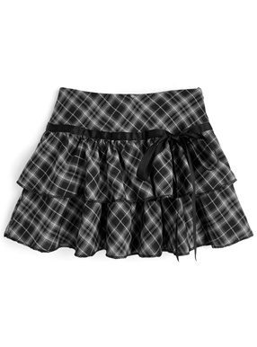 インパン裏地付きチェック柄リボンフリルミニスカート