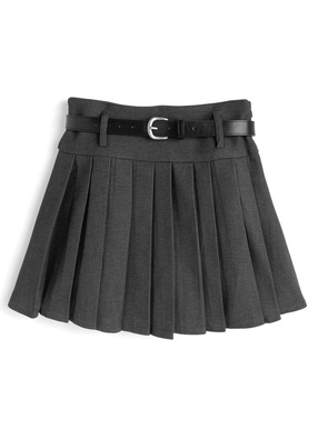 ベルト&インパン裏地付きプリーツミニスカート