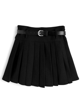 ベルト&インパン裏地付きプリーツミニスカート