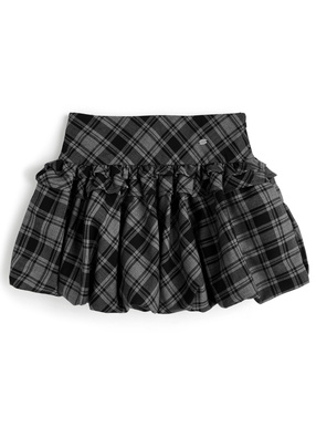 インパン裏地付きチェック柄フリルバルーンミニスカート