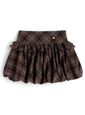 インパン裏地付きチェック柄フリルバルーンミニスカート