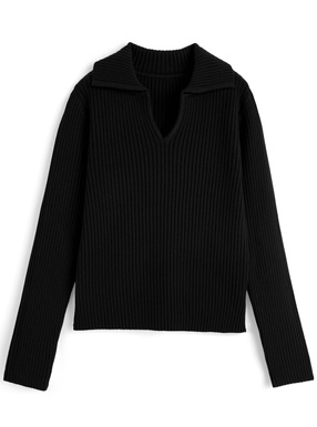 スキッパーカラーリブニットトップス