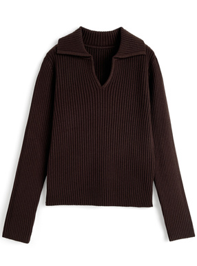 スキッパーカラーリブニットトップス