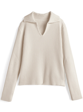 スキッパーカラーリブニットトップス