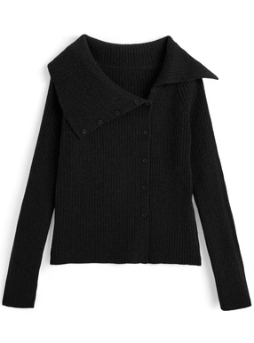 アシンメトリーカラーリブニットトップス