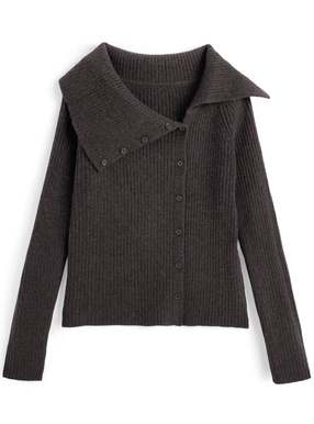 アシンメトリーカラーリブニットトップス