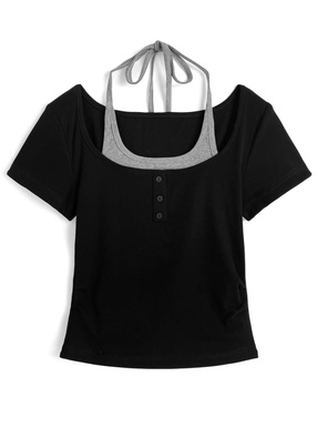 ホルターネックレイヤード風トップス