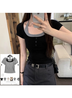 ホルターネックレイヤード風トップス