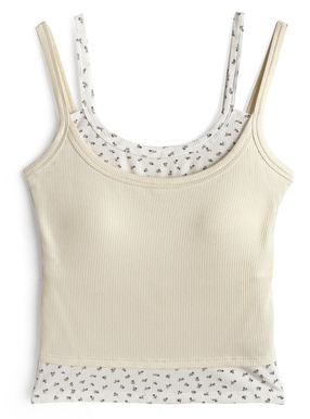 カップ付き小花柄レイヤード風キャミソールトップス