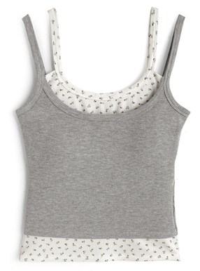 カップ付き小花柄レイヤード風キャミソールトップス