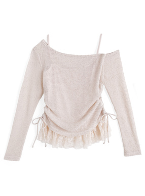 ドロストワンショルダーシアートップス×裾レースキャミソールアンサンブル