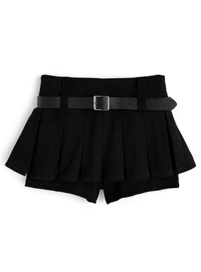 インパン裏地・ベルト付きプリーツミニスカートパンツ