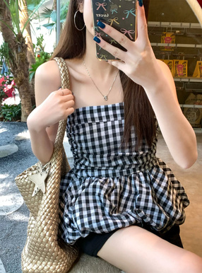 ギンガムチェック柄バルーンベアトップ
