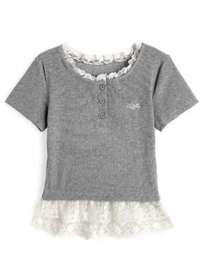 レースドッキングヘンリーネックトップス