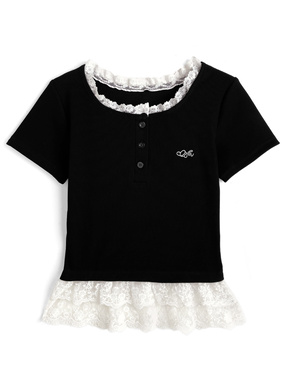 レースドッキングヘンリーネックトップス