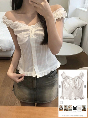 ギャザーフリルノースリーブブラウス