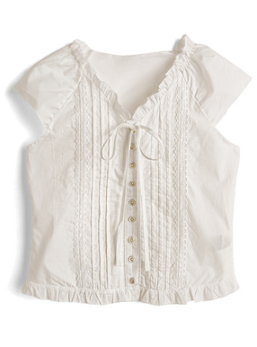 リボンピンタックフレンチスリーブブラウス